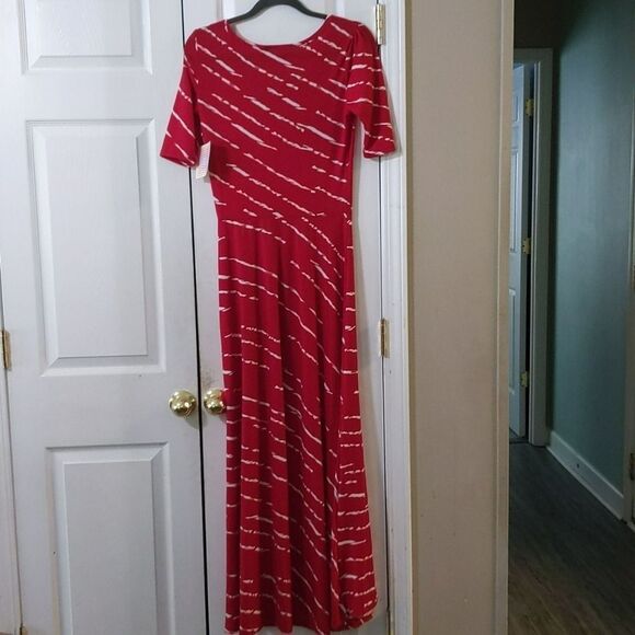 LulaRoe Ana red white  striped maxi dress Sz S NWT Valentines Party comfy - Picture 6 of 6